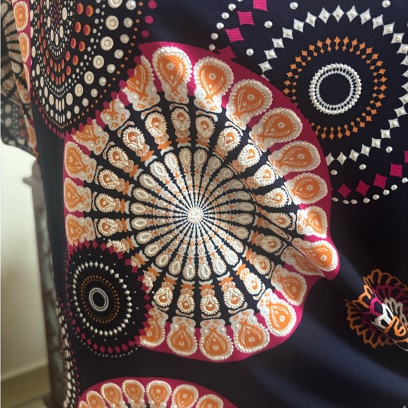 Robbie Bee Navy and Multicolor Textured Dress Faux Wrap Side Tie Size Large - Picture 6 of 9